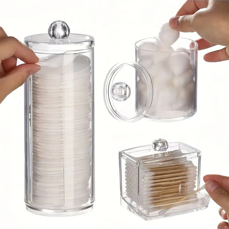 Set 3 Organizadores De Acrílico Discos Desmaquillantes Algodón Maquillaje Cotones Esponjas